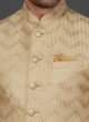 Gold Color Zig Zag Sequins Work Nehru Jacket Suit